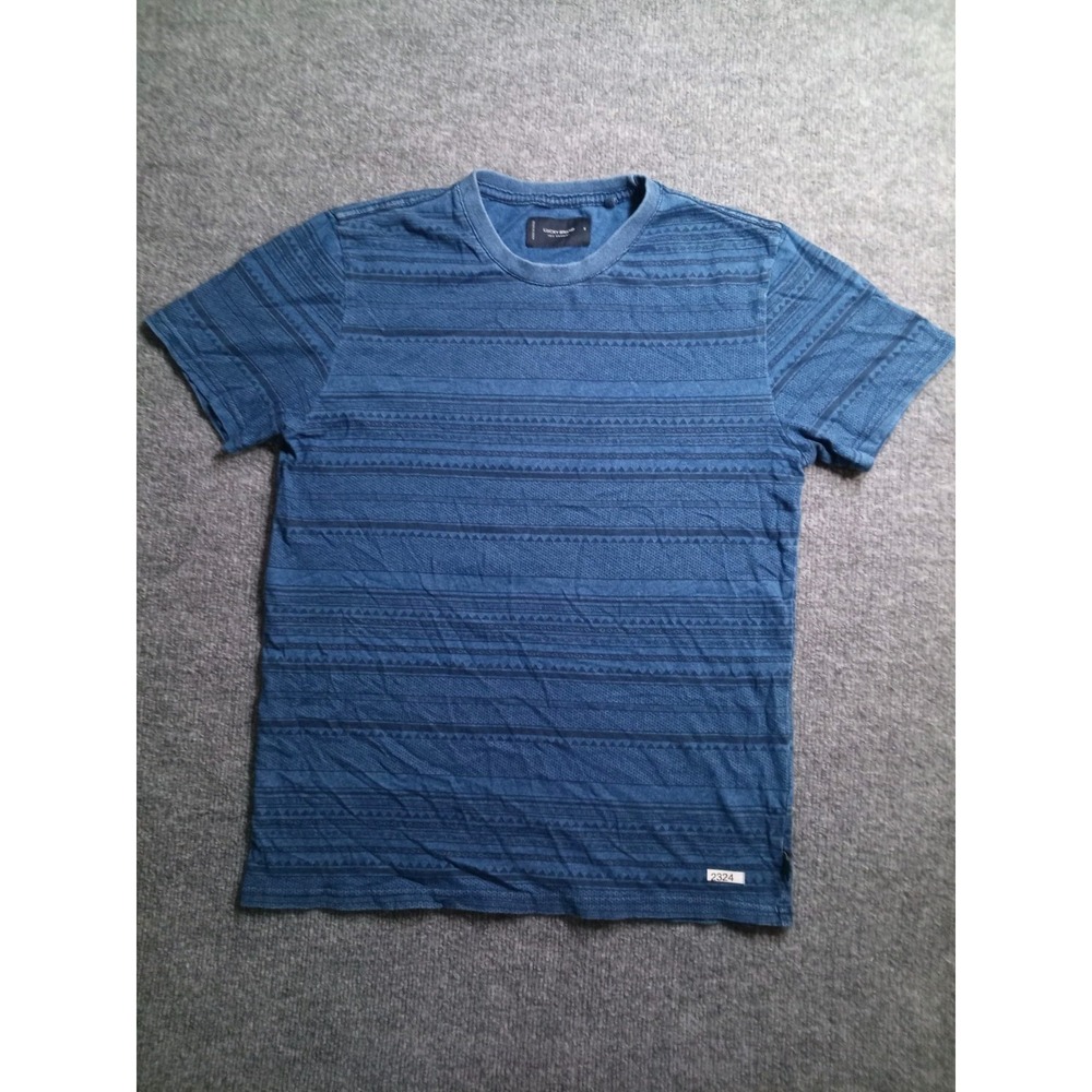 Lucky Brand Mens Small Blue Geometric Stripe Crew Neck Short Sleeve T Shirt